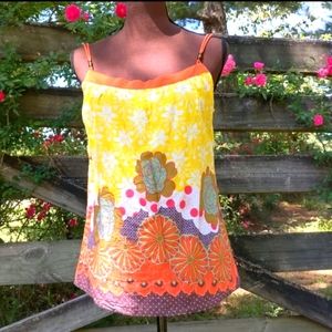 Voile Yellow & Orange Pattern Summer Top